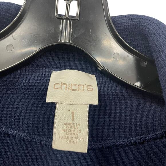 Chico's Moto Style Knit Jacket Navy Metallic Trim Womens 8 - Picture 4 of 6